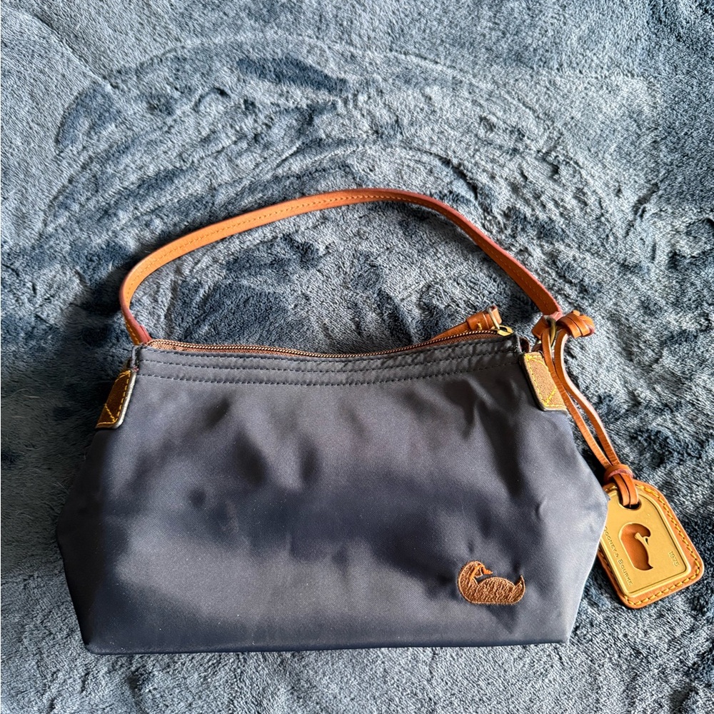 Dooney & Bourke Navy Shoulder Bag with Tan Leather Trim